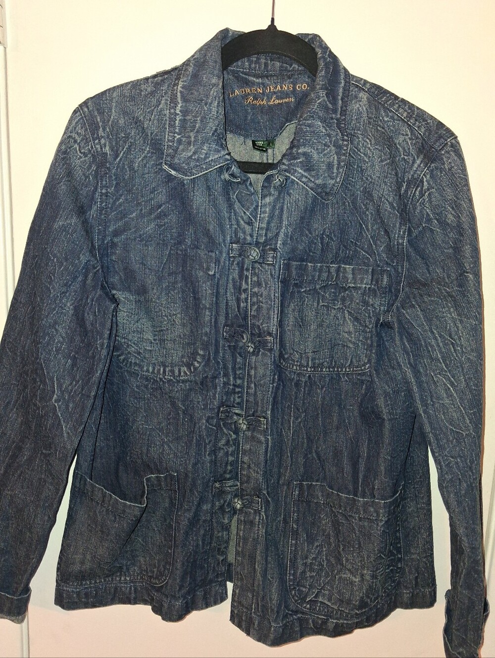 Lauren Jean Co.  Ralph Lauren Knotted Crinkle Wash Denim Jacket